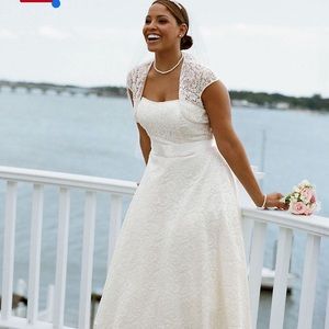 David’s Bridal Strapless Tea-Length Gown-Ivory